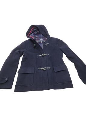 Y2k American Eagle wool blend duffle coat peacoat navy blue leather toggle retro